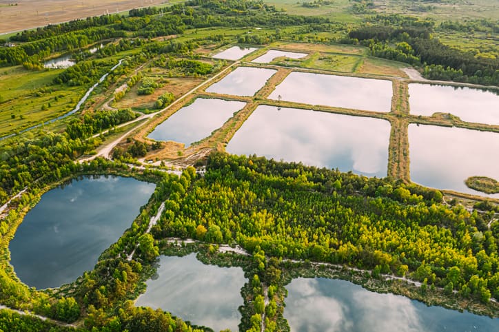 Aerial View Retention Basins, Wet Pond, Wet Detention Basin Or Stormwater Management Pond