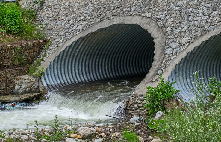 Water drains through pipes