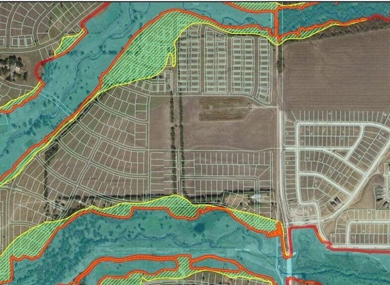 A Cardinal Strategies map of reclaimed floodplain along Doe Branch in Prosper, TX