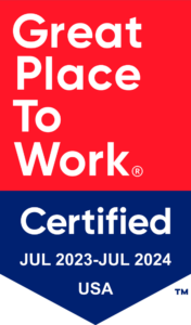 Red and blue banner for Great Place to Work Certified