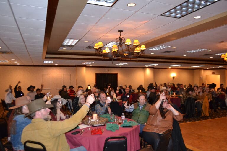 A Cardinal Strategies crowd toast at the Christmas Party.