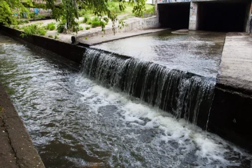 Spillway with running water