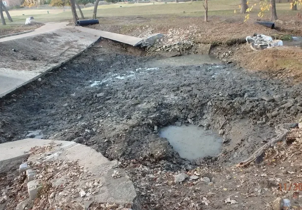 pooled water and erosion on ground